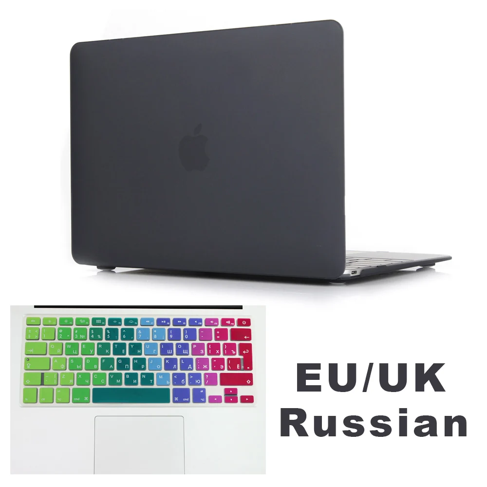 Матовый чехол для MacBook Air 13,3 Pro 13 15 retina A1706 A1707 Бесплатный подарок градиент ЕС/Великобритания ES RU английская(США) клавиатура протектор - Цвет: EU Russian Black