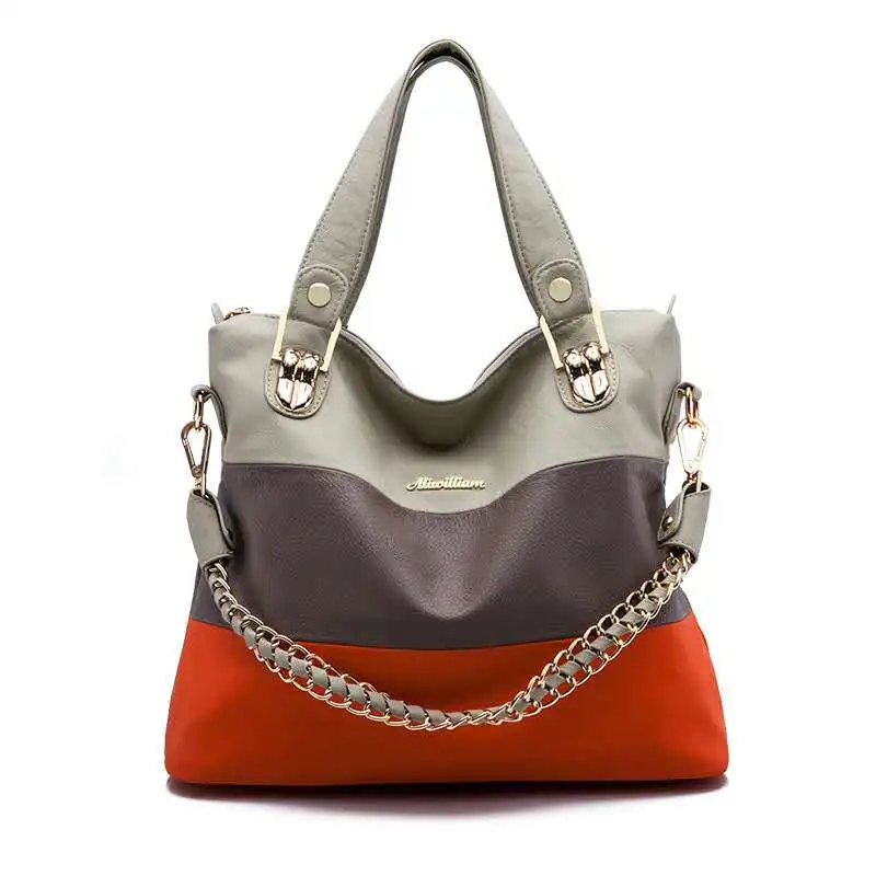 

Luxury Women Big Tote Handbag 3 Colors Panelled Bags Female High grade PU leather Shoulder Bag Zipper Large Capacity Travel Bag
