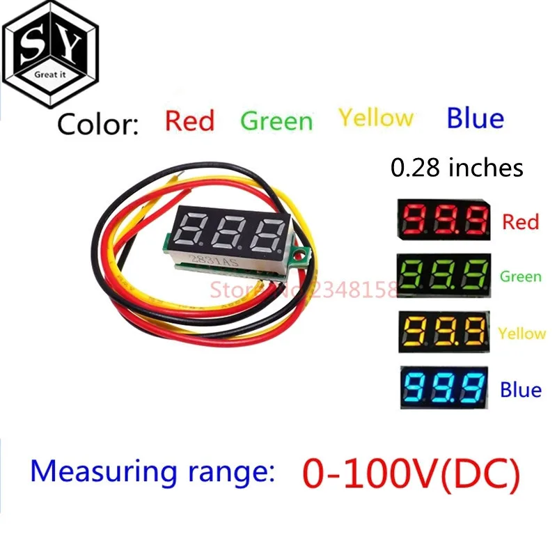 Трехлинейный прецизионный цифровой вольтметр постоянного тока светодиодный цифровой вольтметр DC4.5V-30V 0,28 дюйма Мини цифровой вольтметр 0-100 в