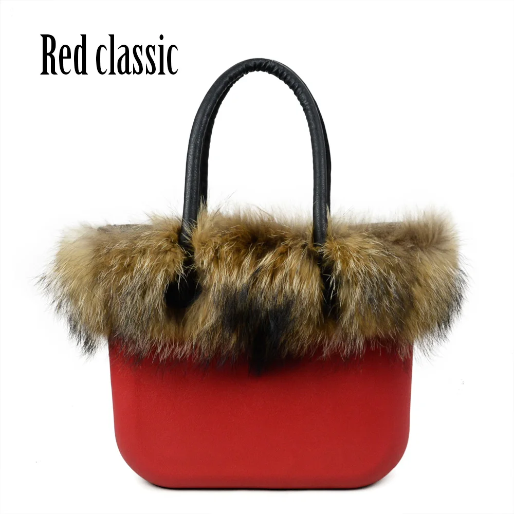 ANLAIBEIER классический большой EVA сумка стиль obag полный AMbag с енотовидная собака меховой отделкой внутренний карман вставка ручки сумочка - Цвет: Red Classic
