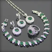 Emerlad verde Blanco Creado Topaz 925 Plata de La Joyería Para Las Mujeres Pendientes/Colgante/Collar/Anillo/pulsera de Caja Libre