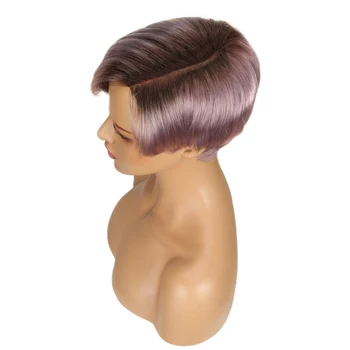 Sleek Short Human Hair Wigs 100% Remy Brazilian Hair Wigs 613 Blonde Lace Wigs L Part Pixie Cut Wig 8 Inch Short Wigs 150% Wigs 6