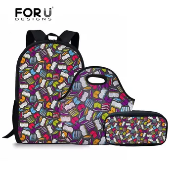

FORUDESIGNS Children's Backpack 3pce/set School Bags Book Lover Pattern Backpack Schoolbag for Boys Girls Teenagers Mochila 2018