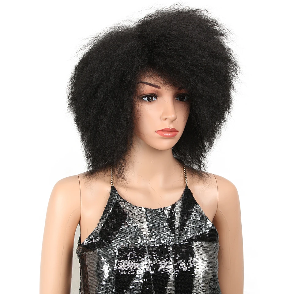 Магия синтетические волосы 8 "дюймов красный черный афро парик курчавые кучерявые парики для черный для женщин природа афро косплэй