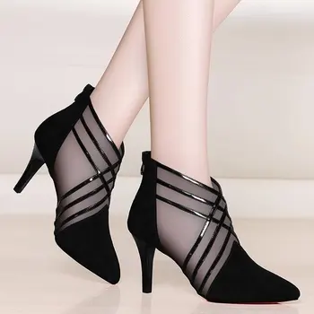 

NEW Mesh high heels 2019 spring new sexy stiletto hollow female shoes Roman cool boots spring pointed shoes
