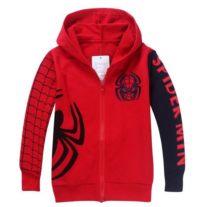 Hot Sale Spring Fall Kids Boy Spiderman Hooded Jacket with Long Sleeve