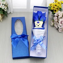 Artificial Roses Flower Soap Flower Roses Bear Holding Bouquet Wedding Festive Party Supplies Valentine's Day Gift Box