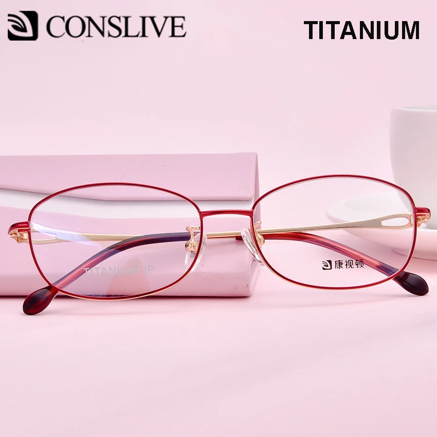 

Pure Titanium Glasses Frame Women Red Pink Myopia Multifocal Eyewear Women Titanium Optical Spectacles Frames F66021