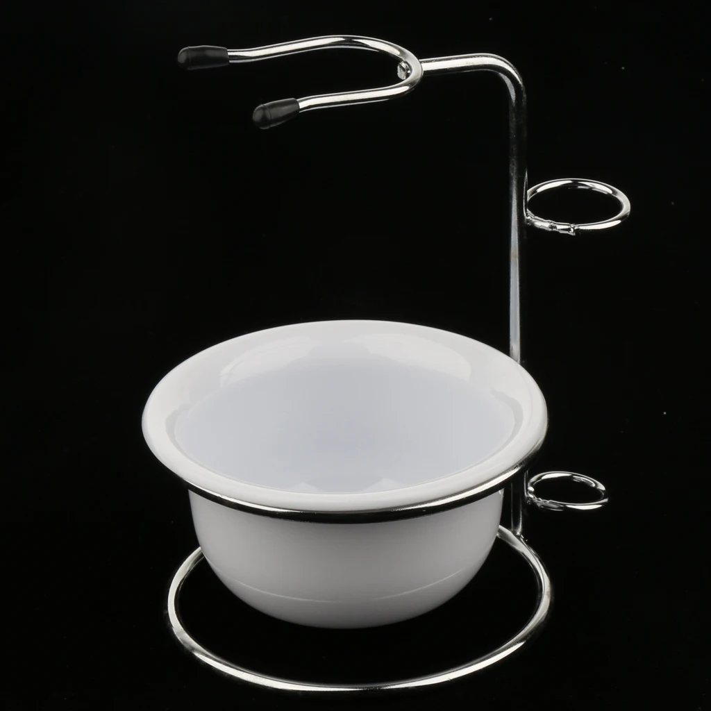 Deluxe Men's Shaving Stand Holder with Plastic Soap Bowl /Mug for Salon Barber or Home USe, Save Space, Useful