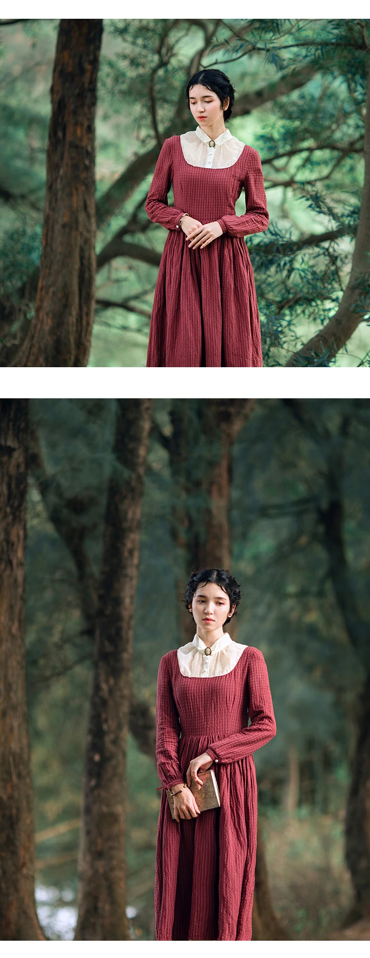 Весна Осень женское темно-красное хлопковое льняное женское платье-миди винтажное ретро европейское элегантное платье с длинным рукавом robe longue femme