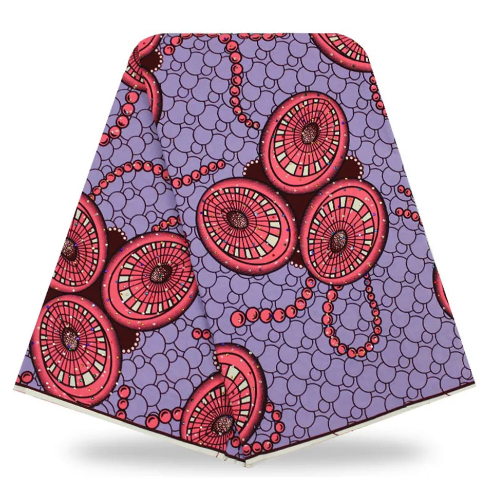 

Tradition African Cotton Wax Print Fabric with stones Purple Ankara 100% Cotton fabrics Making Sold 6 Yards YBGTZ-184