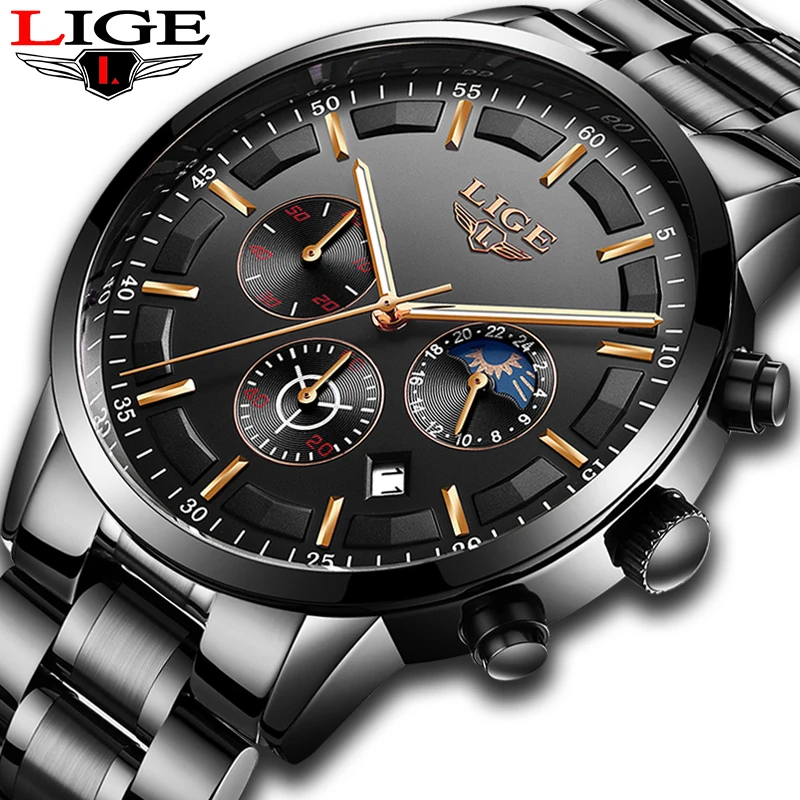 

LIGE Mens Watches Top Brand Luxury Military Quartz Watch Men Fashion Stainless Steel Waterproof Sport Watch Relogio Masculino