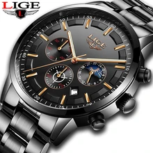 LIGE Mens Watches Top Brand Luxury Military Quartz Watch Men Fashion Stainless Steel  Waterproof Sport Watch Relogio Masculino
