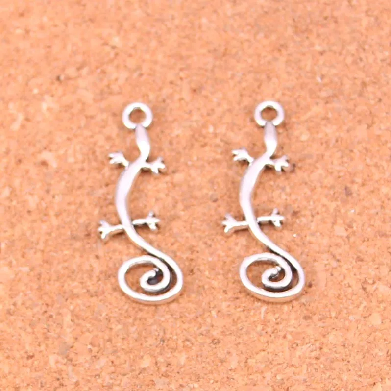 120Pcs 골동품 실버 도금 도마뱀 집 도마뱀 매력 Diy 수제 보석 발견 액세서리 29*11mm