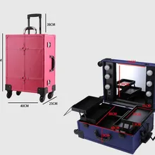 Профессиональный косметический чемодан на колесиках с 6 светодиодный свет 50x40x23 см