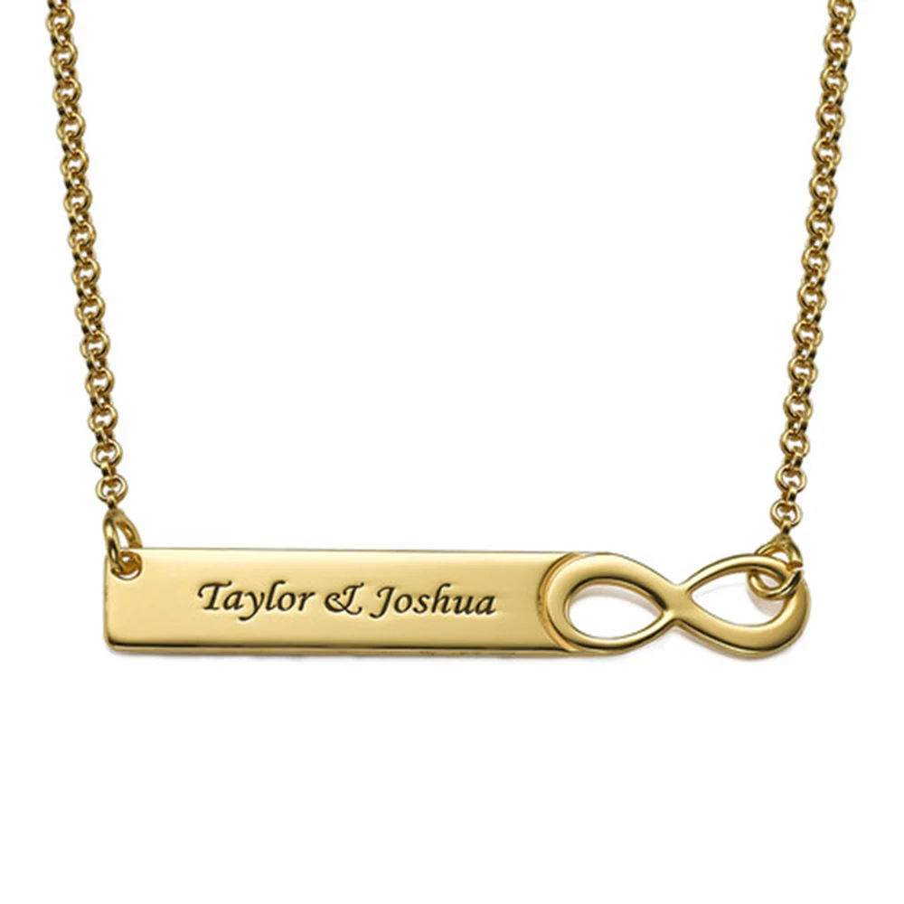 

Stainless Steel Personalized Gold Bar Custom Engrave Name Infinity Necklace Women Jewelry For Lover