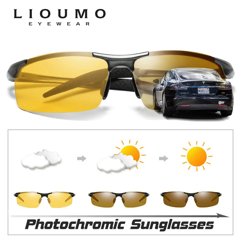 HD очки для вождения, брендовые, фотохромные, поляризационные, солнцезащитные очки для мужчин, алюминий, спортивные очки, тренд, Chamelen oculos de sol masculino UV400