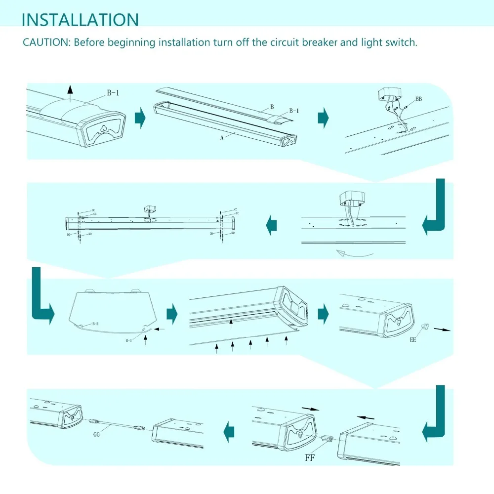 AntLux Linkable 4 Foot LED Wraparound Shop Light 40W Flush Mount Garage Lights, 4400 Lumens, 4000K, 4’ LED Wrap Around Light, 4ft Linear Puff Ceiling Lighting Fixture, Fluorescent Tube Replacement (6)