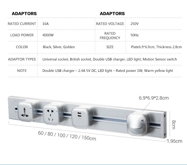 Распродажа! настенная Usb розетка Tomada из алюминиевого сплава 8000 Вт 120 см., настенная розетка европейского стандарта, светодиодный светильник для конференц-зала и кухни