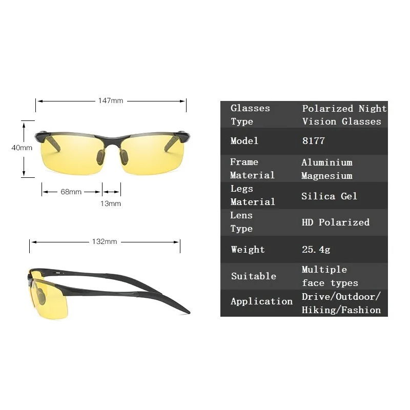YSO очки ночного видения мужские алюминиевые магниевые поляризованные очки ночного видения для вождения автомобиля Рыбалка антибликовые 8177
