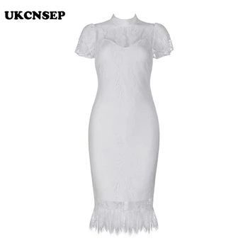 

UKCNSEP Summer Dress Short Sleeve Lace White Vestidos Verano 2020 Celebrity Evening Party Bandage Dress