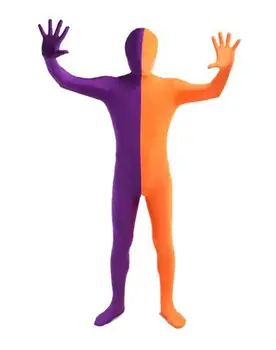 

Spandex Lycra Violet And Orange Split Zentai Full Body Suit