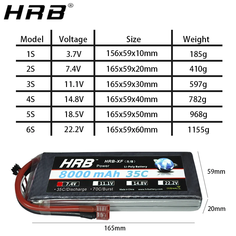 Аккумулятор hrb lipo 3S 11,1 V 8000mah 2S 7,4 V XT60 T Deans 14,8 V 18,5 V 22,2 V 4S 5S 6S 1S 3,7 V RC Квадрокоптер самолеты Автомобили Запчасти 35C