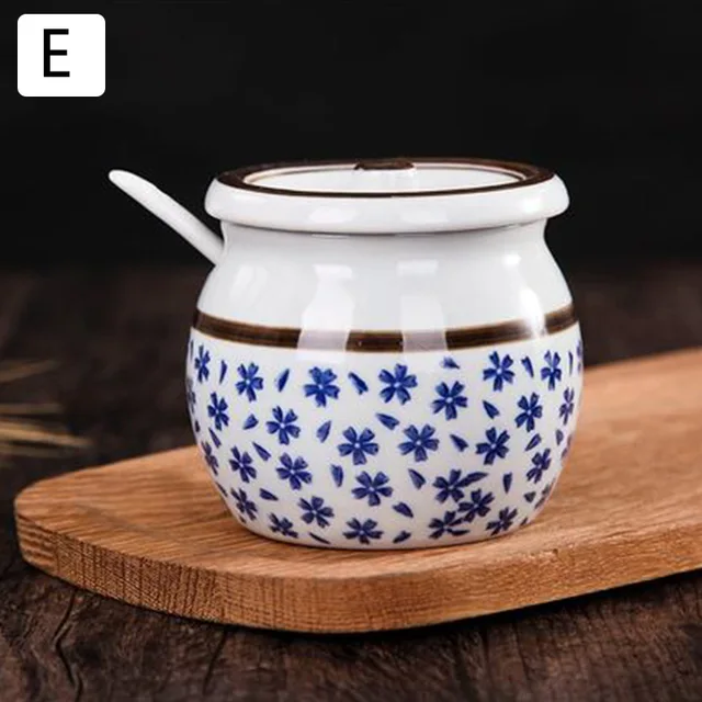 Japanese style ceramic seasoning jar, sugar jar and salt jar with lid