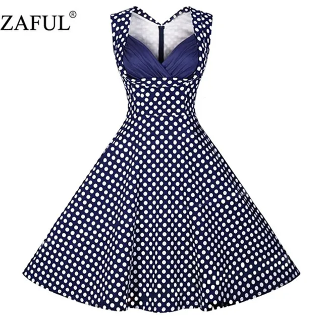 ZAFUL плюс размер Женщин Dress Винтаж халат Лето feminino Рокабилли Ретро Рукавов Красная Точка Свинг Партия Короткие Платья Vestidos