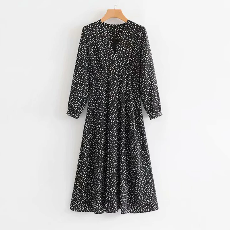 

WXWT Women's fashion spring and summer chiffon dress women's bohemian printed long-sleeved dress casual floral dresss