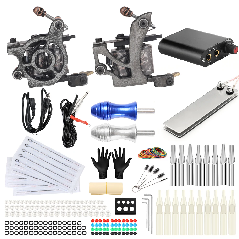 

Solong Tattoo Machine Set Two Coil Machine For Liner and Shader Power Supply Foot Pedal Grip Needles Tattoo Body&Art TK201-24