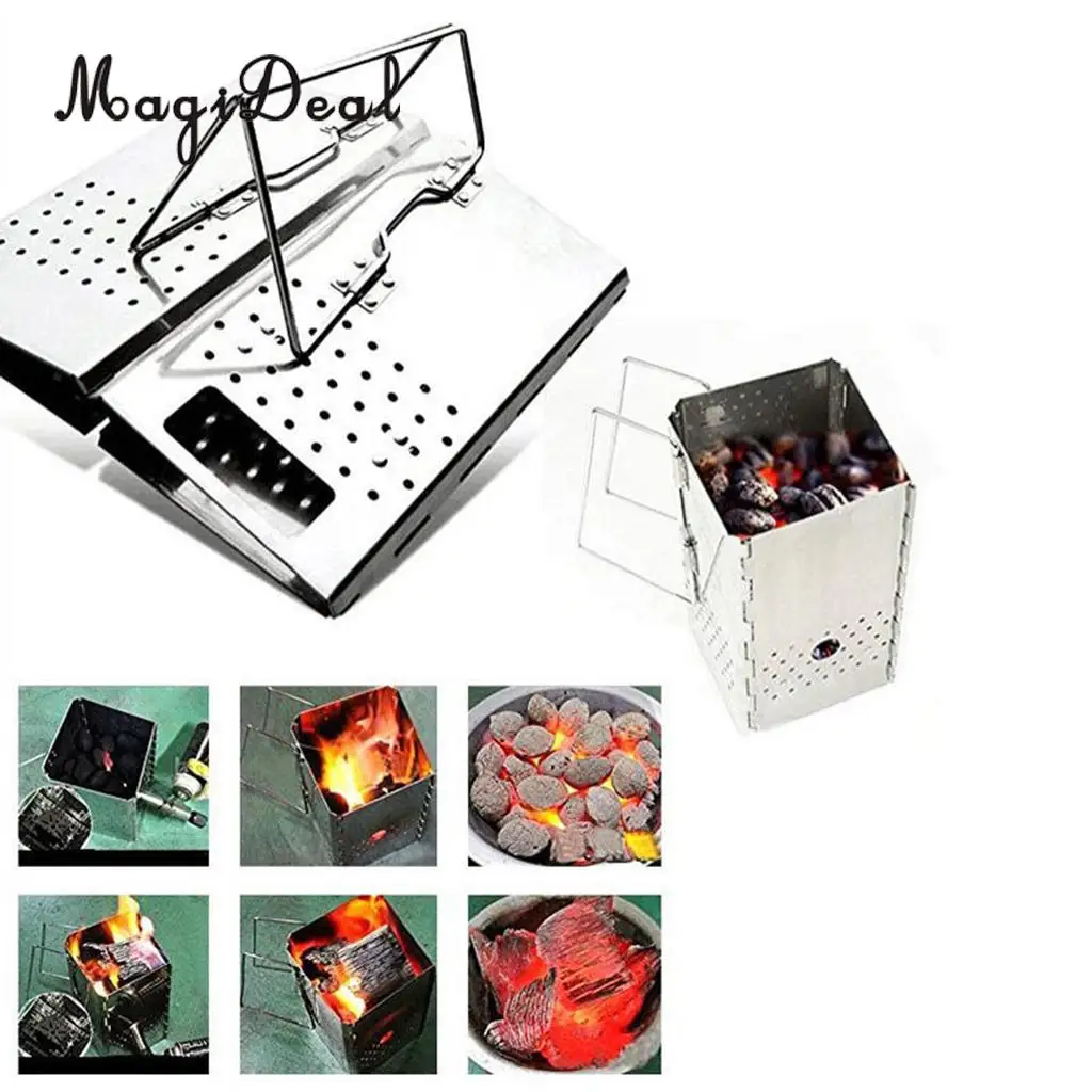 

MagiDeal Pocket Outdoor Camping Travel BBQ Grilling Rack Stainless Steel Folding Charcoal Stove + Carrying Bag 17 x 17 x 30cm