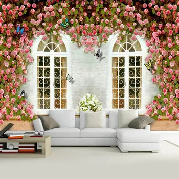 

High Quality Custom Mural Wallpaper Creative Flowers Window Wall Large Mural Non-woven Wall Sticker Mural Wall Paper For Walls