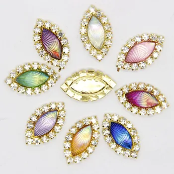 

10pcs 10x20mm Mixed AB Color Resin Horse Eye Flatback Gold Metal Rhinestone Cabochon Base Cameo Setting DIY Jewelry Charms