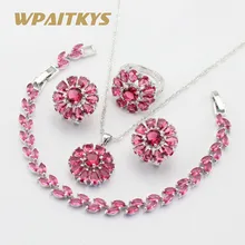 Светильник с красными камнями Серебряный цвет Ювелирные наборы ожерелье кулон Браслеты Серьги Кольца для женщин Рождество подарочная коробка