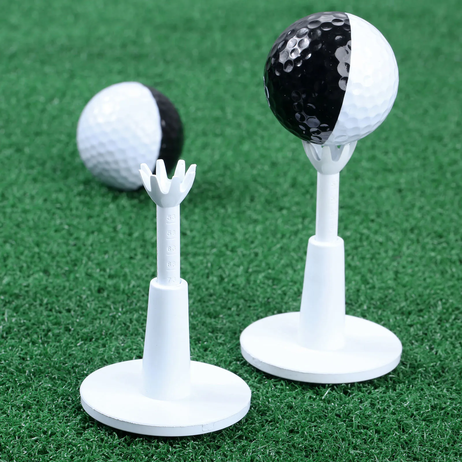 

2 Pcs Golf Adjustable Range 53-73mm Tees White Plastic Golf Tees Golf Practice Tees Top- 8 Points To Hold Balls Golf Accessories