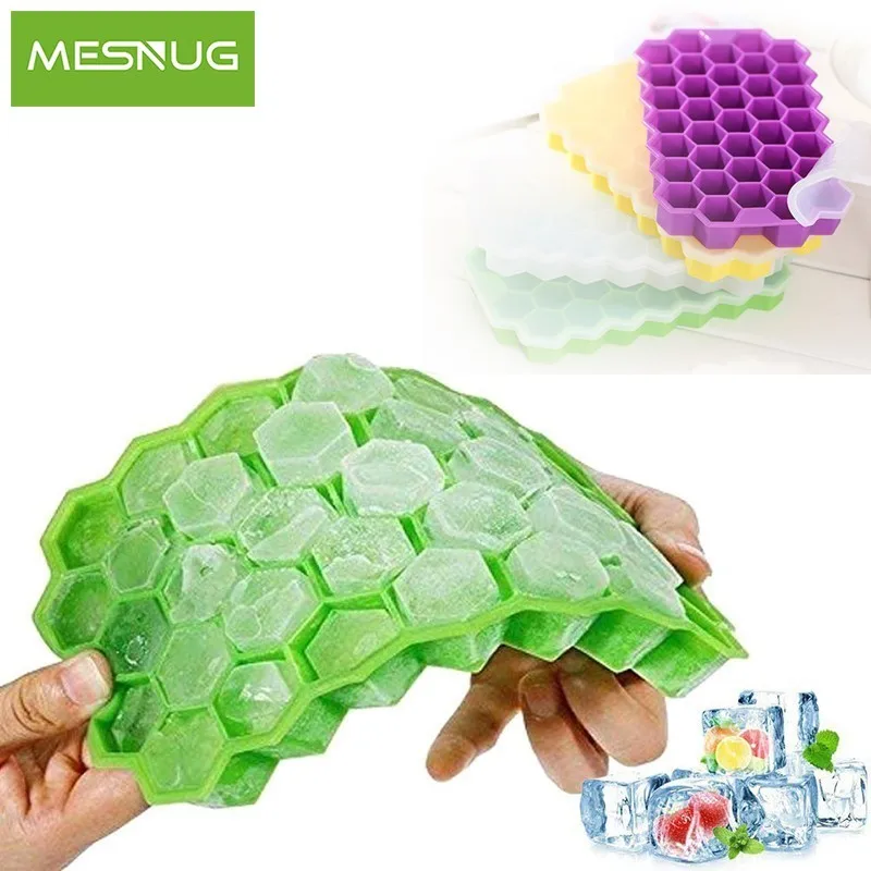 

MESNUG Eco-Friendly 37 Ice Cube Mold Silicone Maker DishWasher Safe Elastic Ice Shapes Tray Removable Stackable Lid Easy Release