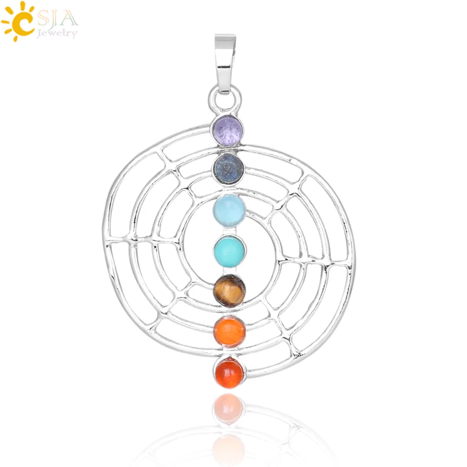 

CSJA 1Pc Tiger Eye Healing Dowsing Reiki Divination Pendulum Eight Trigrams Shaped 7 Chakra Stone Symbolic Pendants E035