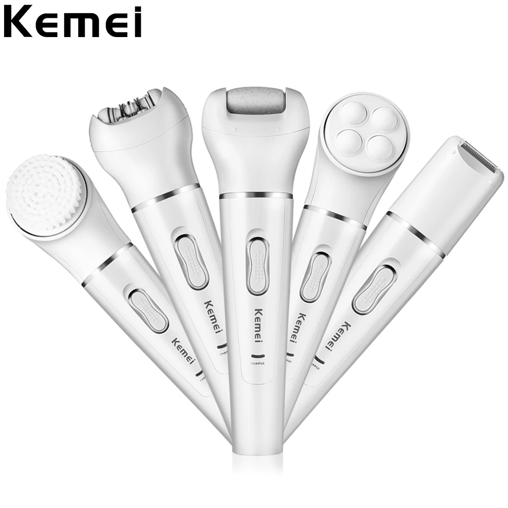 

JuneJour Drop shipping Kemei-2199 5-in-1 Women Waterproof Detachable Portable Rechargeable Hair Removal Machine