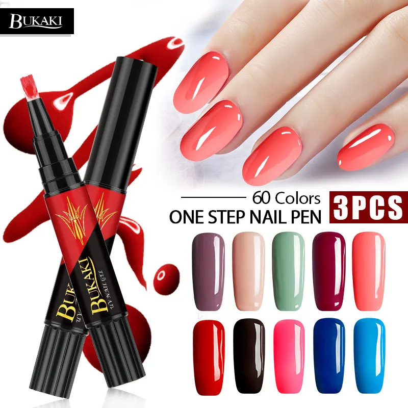 

BUKAKI 3pcs One Step Nail Polish Pen Nail Art Tips UV Gel Varnish Hybrid 3 In 1 Sugar Nails Glue No Need Top Base Coat Primer