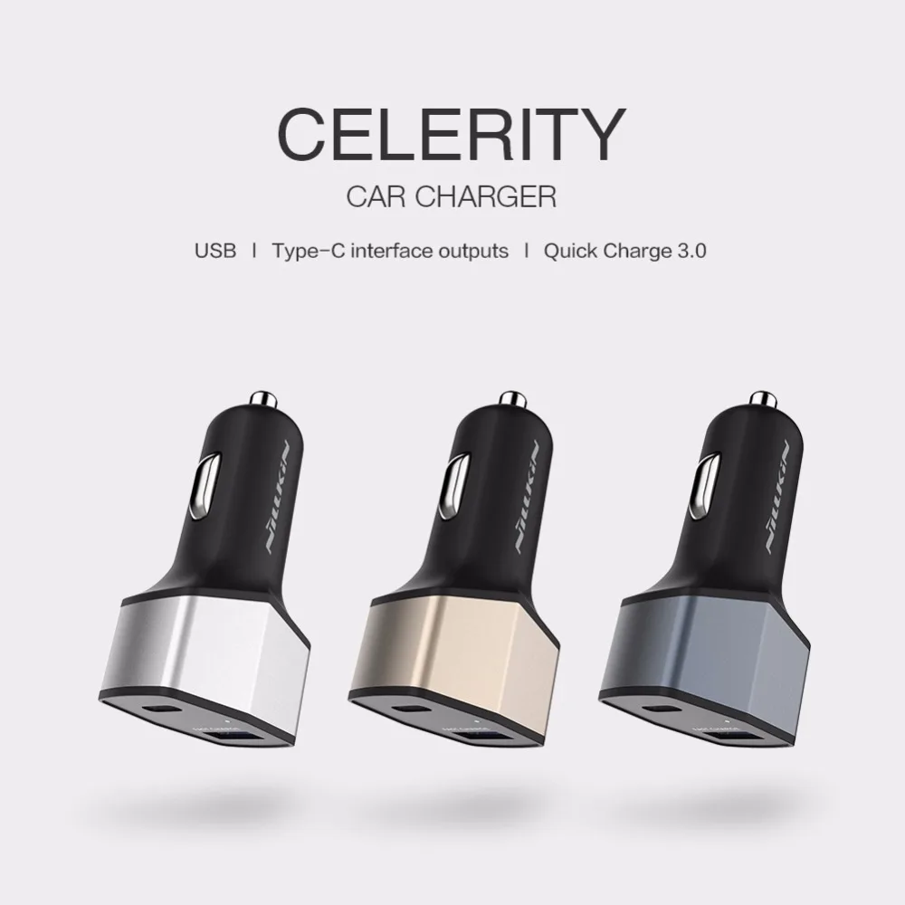

Nillkin 2 Port USB 3.0 quick Car Charger Adapter 2USB+Type-C Vigor Car USB Charger for Samsung Galaxy S9 for Xiaomi for Huawei