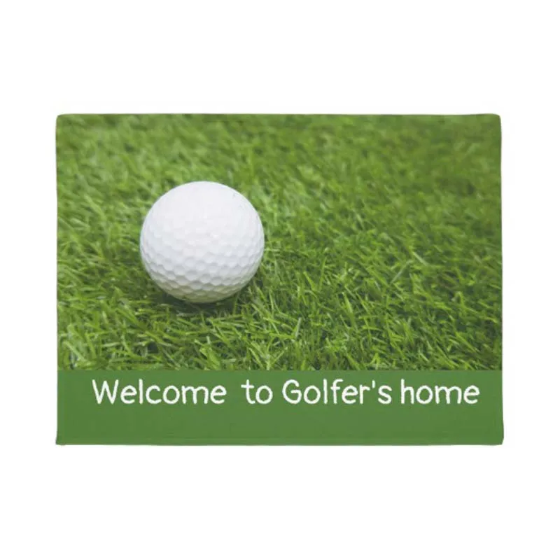 

Fun Welcome to golfer's home with golf ball on green doormat Home Decoration Entry Non-slip Door Mat Rubber Washable Floor mat
