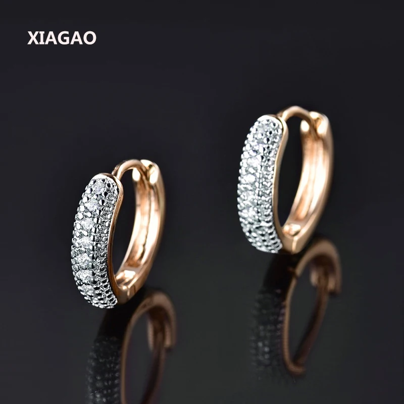 Серьги кольца XIAGAO женские полукруглые с кубическим цирконием|zircon hoop earrings|pave