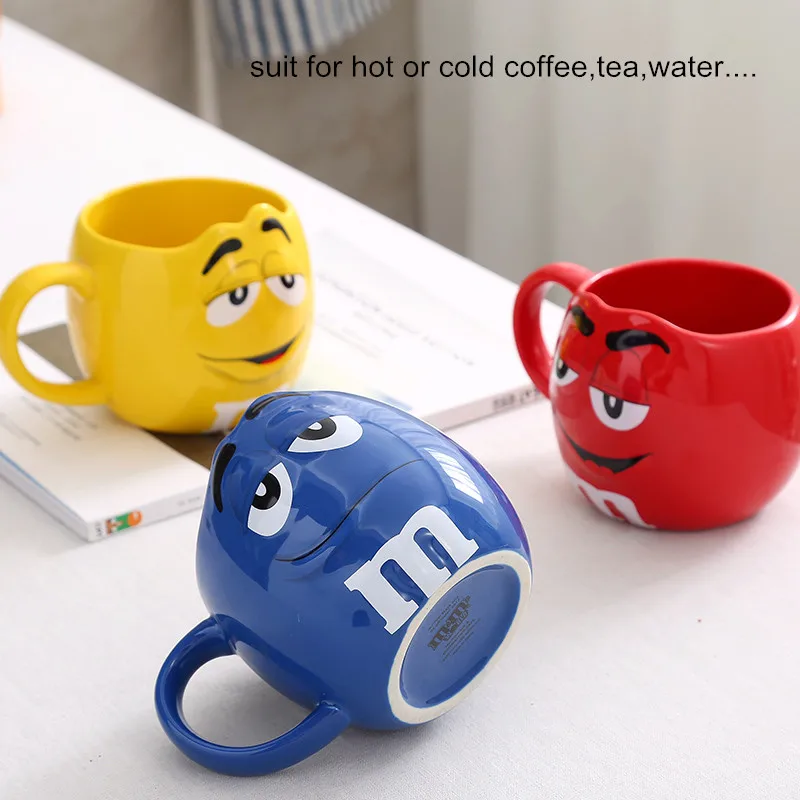 Ceny M   M kubki do kawy ceramiczne filiżanki na herbatę i kubki o dużej pojemności mark śliczne ziarna wyrażenie cartoon kreatywne drinkware wyślij łyżkę