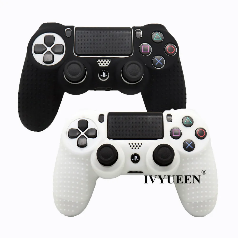 IVYUEEN 2 упак. противоскользящие силиконовая крышка кожи для sony Play Station Dualshock 4 PS4 Pro Slim контроллер(2 Чехол+ 4 ручки - Цвет: Black and White