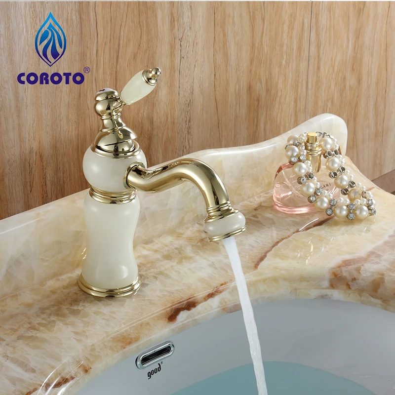 

COTORO Single Handle Basin faucets Zirconium Gold Jade Hot Cold Mixer Basin Tap Luxury Faucet Crane Faucet Basin Water Tap 5895