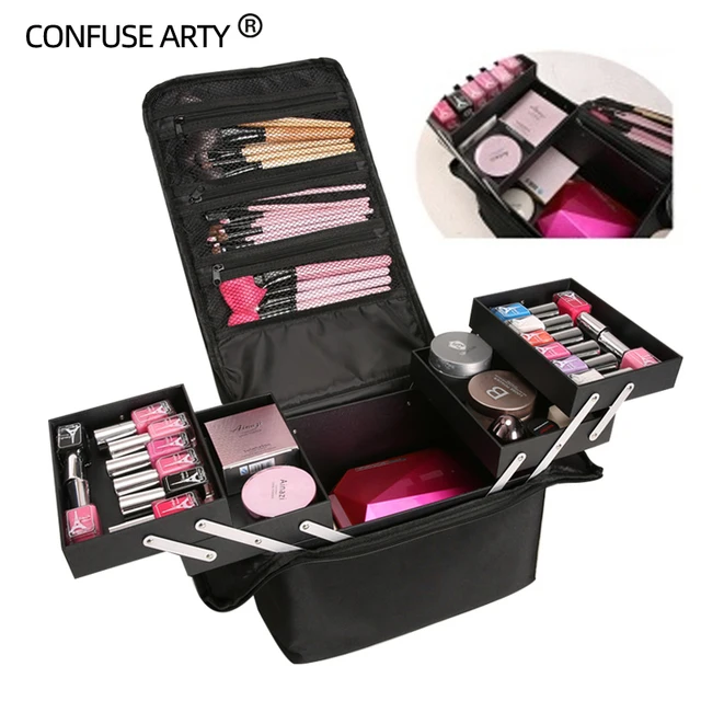 High Quality Professional Makeup Cosmetic Bag Large Capacity Storage case Multilayer Suitcase 1