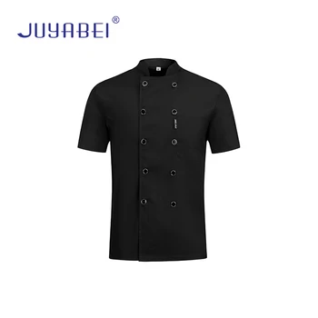 

Summer Unisex Double-breasted Stand Collar Breathable Short Sleeve Chef Uniform Food Service Restaurant Waiter Shirt Workwear