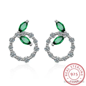 

Korean Fashion Style Simple Circular Ear Studs Silver 925 Jewelry Gemstones Earrings for Women Emerald Leaf Dating