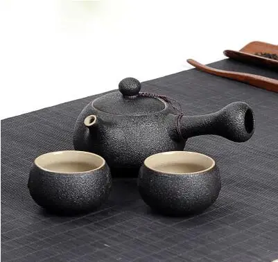 

new style super quality black porcelain elegant Chinese Kung Fu tea set white quick kettle one pot and two cups